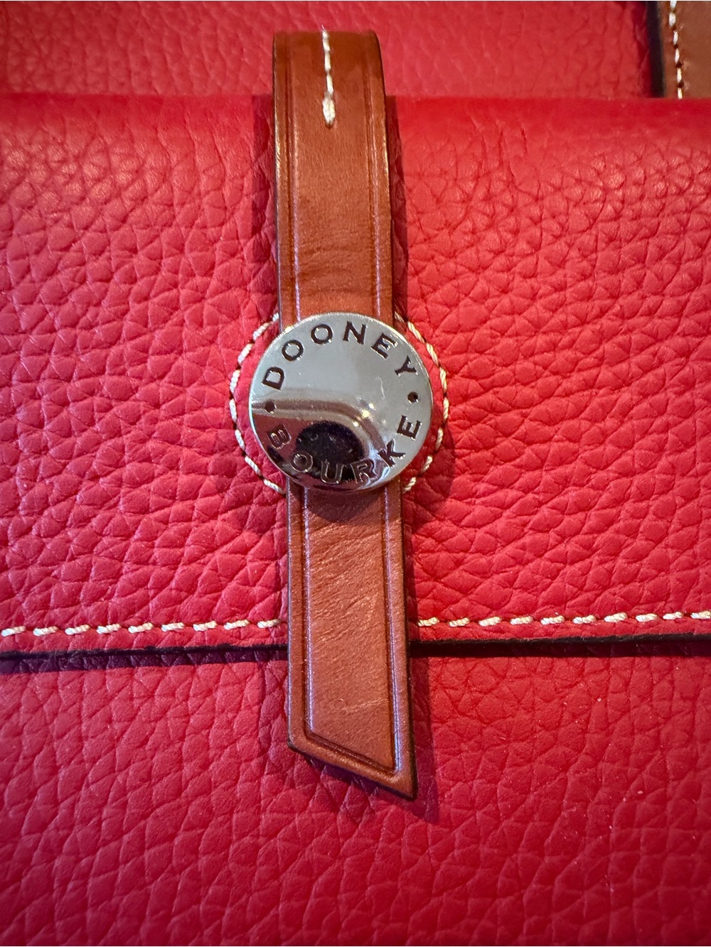 Dooney & Bourke Red Pebbled Leather Tote with classic Brown Handles - Picture 2 of 12